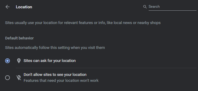 Chrome Site Location Default Permissions