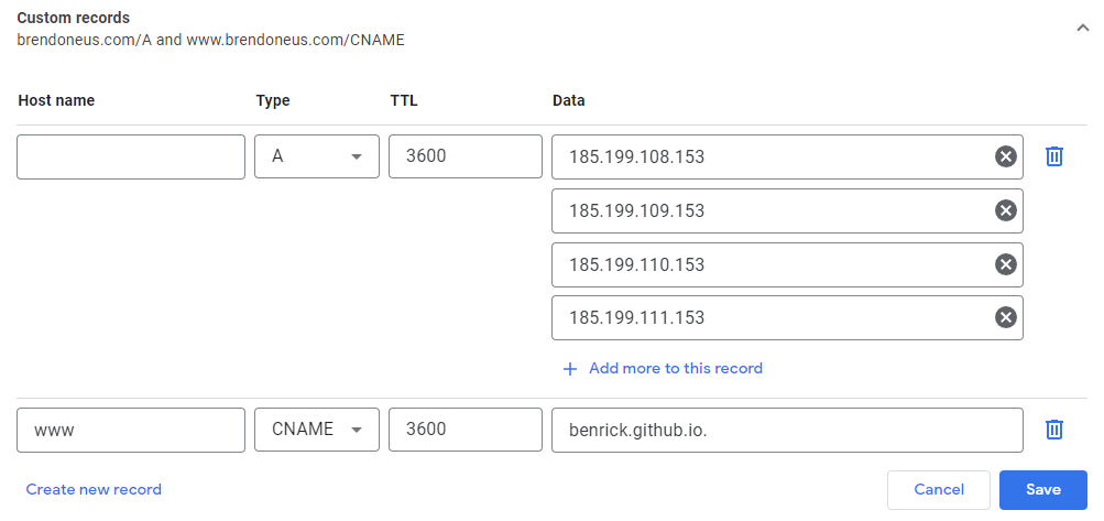 Google Domains Custom Records Edit