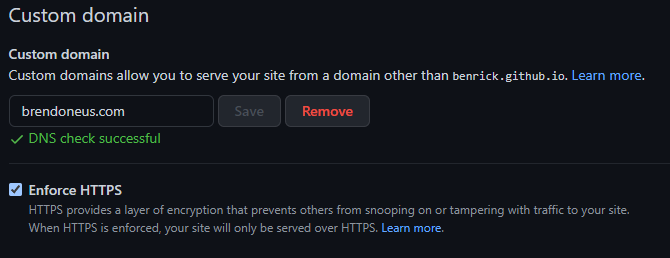 GitHub Pages Settings Custom Domain Verified