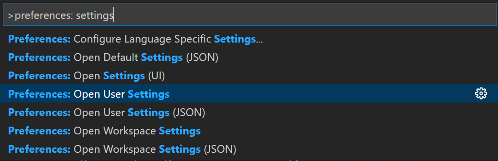 Opening Settings from Command Menu